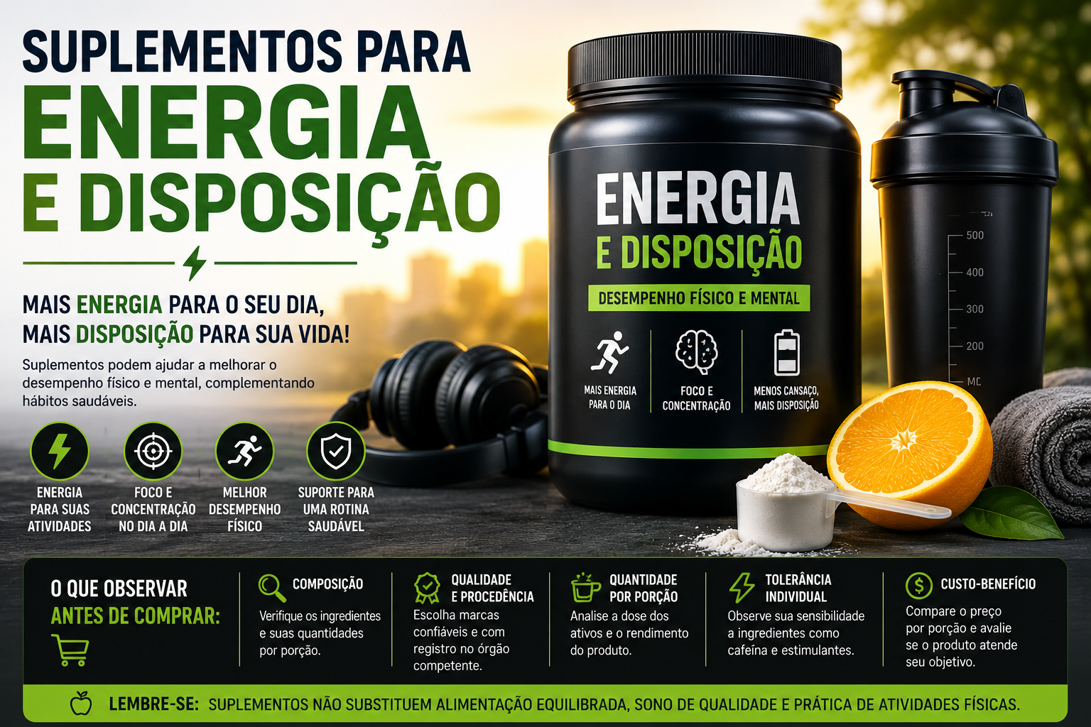Suplementos para energia e disposição